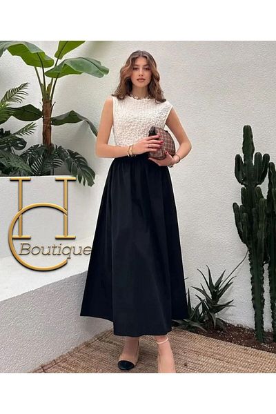 HC Boutique Fusta lungă din țesătură din popelin - cu buzunar filet și fără căptușeală