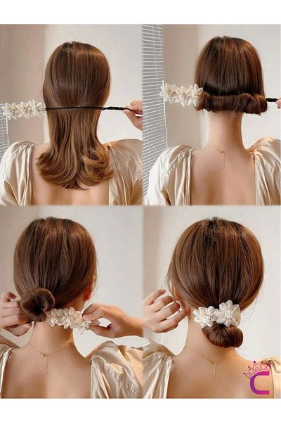 Cinderella Chignon de păr pentru femei, elegant, din șifon, cu model de flori, liliac - practic și magic, ușor de împachetat