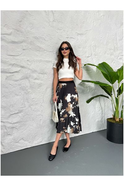 Elif Özbey Butik Fustă plisată cu model negru