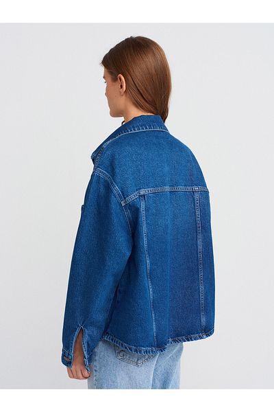 Dilvin 50749 Cămașă oversize din denim Albastru - Secțiune frontală cu cusături