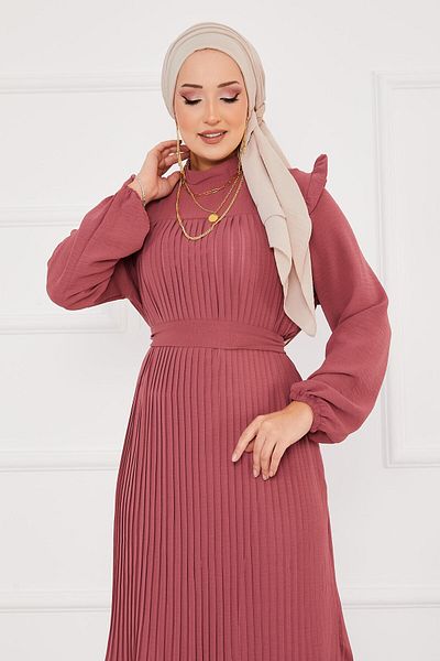 EBRUTESETTÜR Ruffled Shoulder Pleated Hijab Dress