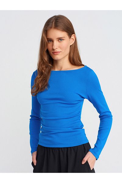 Dilvin 31401 Συγκεντρωμένο Boat Neck Top-Sax