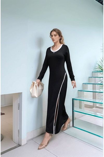 Kokosh moda Rochie lungă din viscoză, cu două fire, cu mâneci lungi, cu decolteu rotund