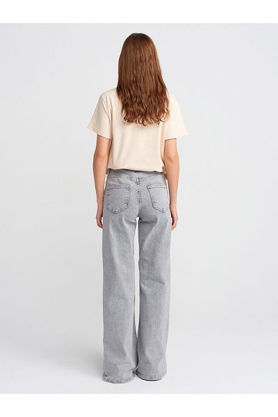 Dilvin 71796 Lycra Wideleg Denim Trousers-Grey