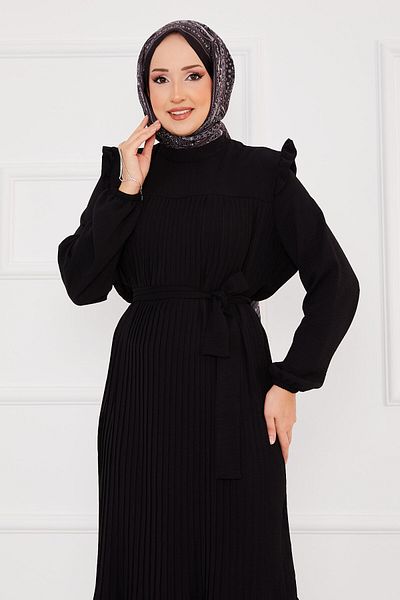 EBRUTESETTÜR Ruffled Shoulder Pleated Hijab Dress