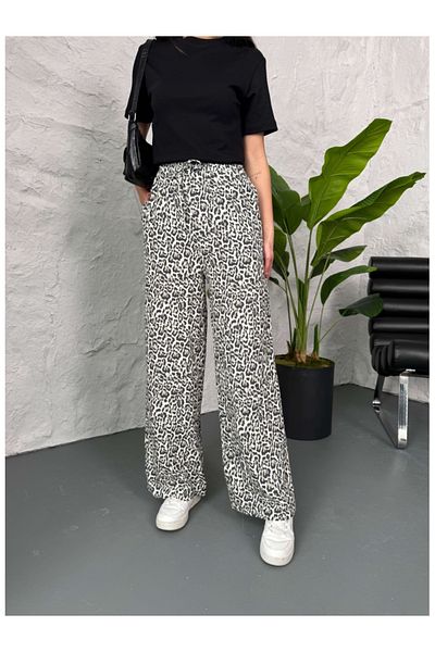 Elif Özbey Butik Leopard Waist Lace-Up Linen Trousers
