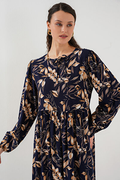 Bigdart 1947 Desenli Uzun Elbise - M. Lacivert