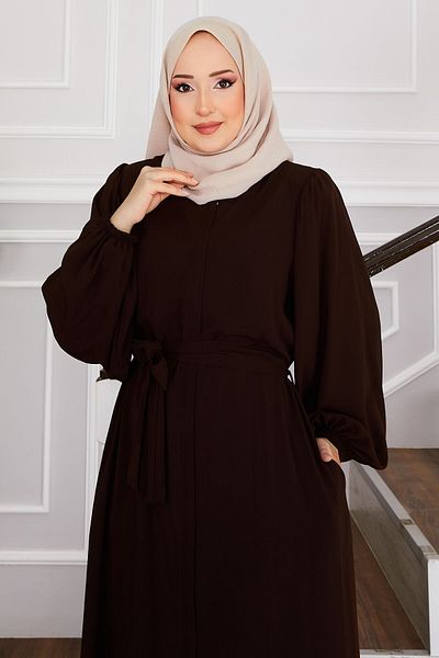 EBRUTESETTÜR Hijab Dress with Balloon Sleeve Waist Belt