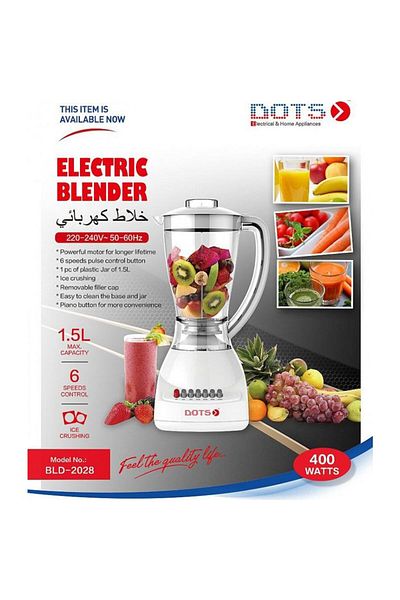 DOTS Electric Blender 1.5L 400W Clear Jar BLD-2028 - White