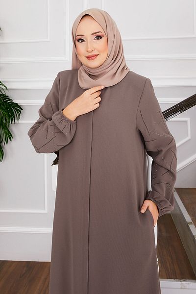 EBRUTESETTÜR Ravza Stone Hijab Ferace with Sleeves