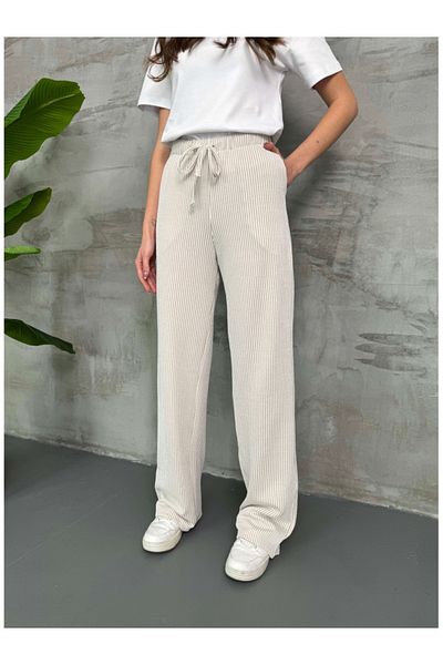 Elif Özbey Butik Stone Striped Elastic Waist Trousers