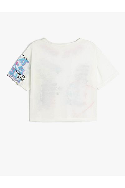 Koton Graffiti Printed Crop T-shirt με κοντό μανίκι Crew λαιμόκοψη
