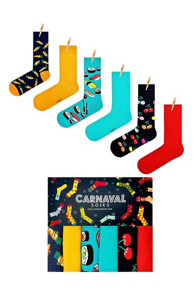 CARNAVAL SOCKS КОМПЛЕКТ ОТ 6 ЧАСТНИ ЕДНОБАРНИ И ДЕСЕРНИРАНИ ЦВЕТНИ ЧОРАПИ