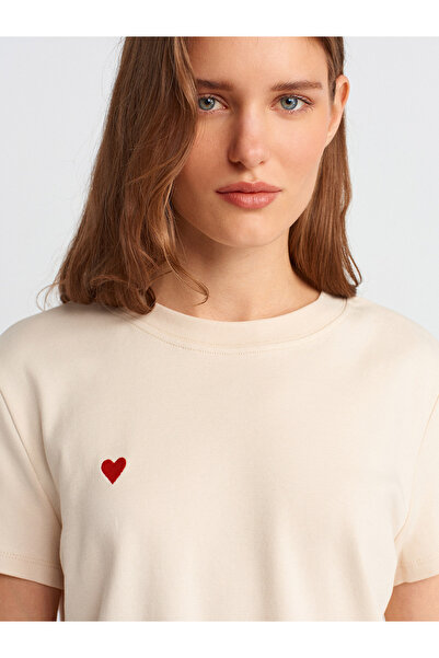 Dilvin 30584 Βαμβακερό μπλουζάκι με λαιμόκοψη-πέτρα