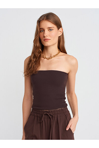 Dilvin 20659 Crop Top-Σκούρο καφέ