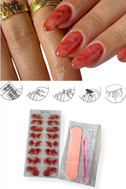 TAKIŞTIR Bordo Renk Karışık Desenli Jel Tırnak Etiketi - Uv Ile Yapılan Poly ...