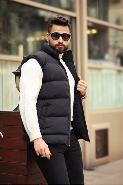 Last fashion Черен мъжки пухкав елек