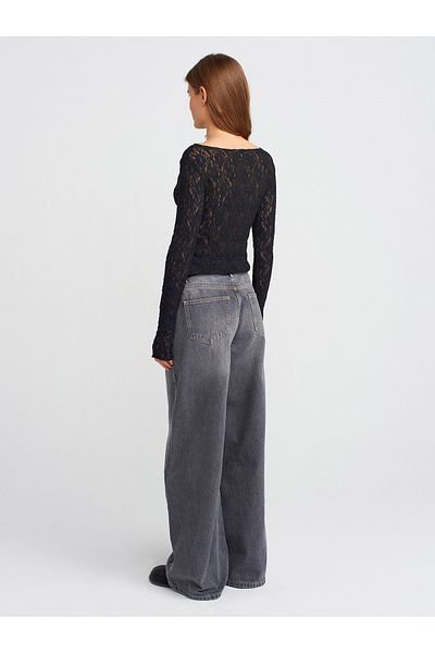 Dilvin 71789 Oversize Denim Trousers-Anthracite