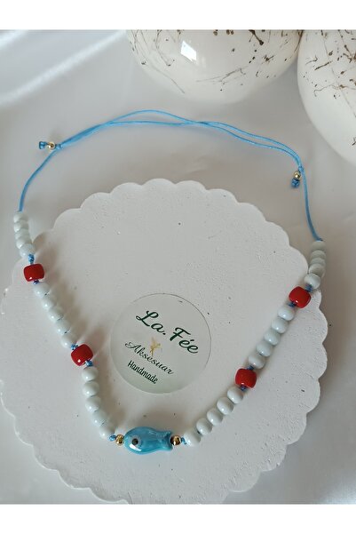 La fee aksesuar السيراميك الأسماك والزجاج الخرز الأزرق سلسلة قلادة قابل للتعديل