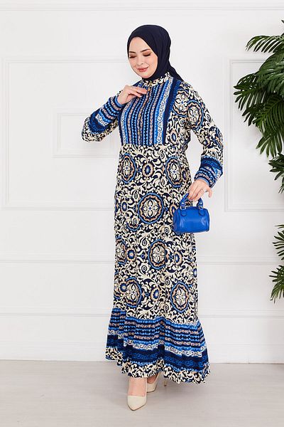EBRUTESETTÜR Medallion Patterned Viscose Hijab Dress