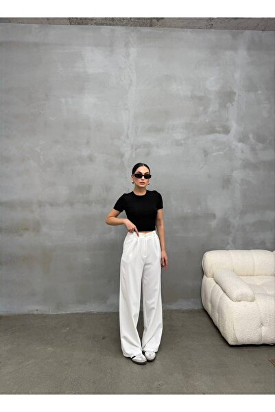 Stil Sepeti Жіночі білі брюки з високою талією та складками з тканини Palazzo