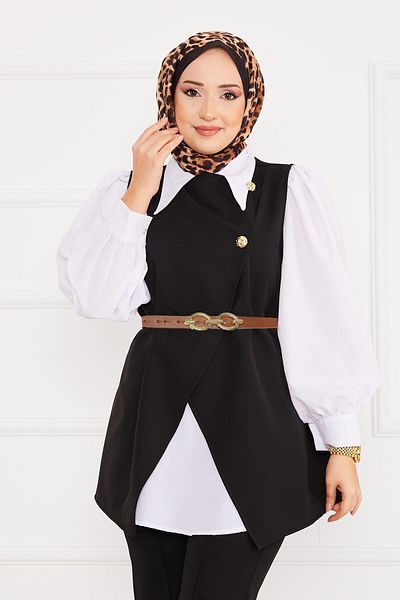 EBRUTESETTÜR Belted Vest Hijab Double Suit