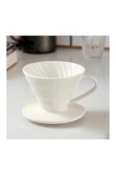 PANJI Beyaz V60 02 Dripper Seramik Kahve Demleme Ekipmani Filtre Kahve
