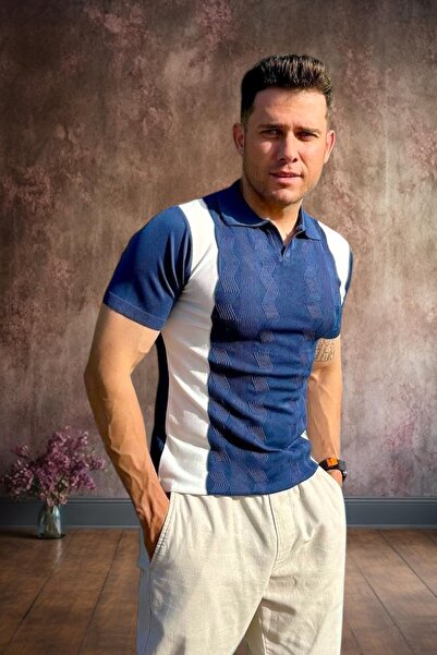 BİRBEYSTORE Чоловіча трикотажна футболка з вузьким коміром поло