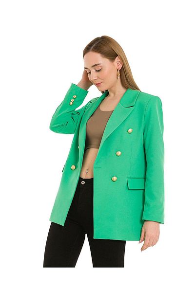 LOKADI Women's Button Detailed Long Blazer Jacket