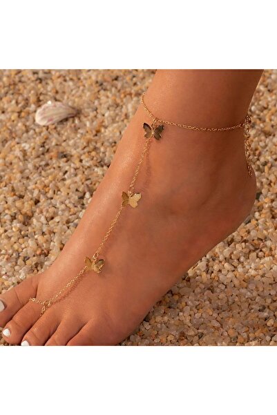 MODAMAYS خلخال نسائي موديل الفراشة مع سلسلة ذهبية اللون b2328m