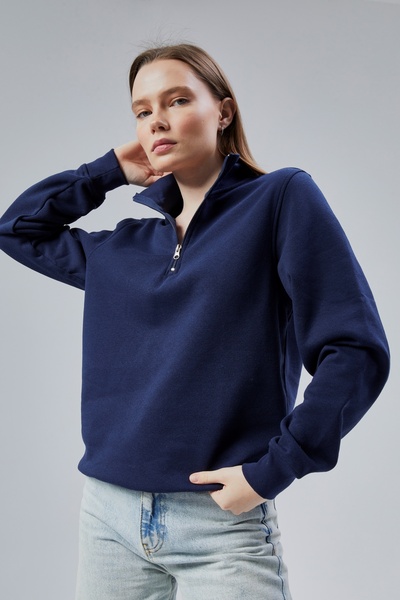 M MOONCOVER Mooncover Kadın Dik Yaka Yarım Fermuarlı Polarlı Sweatshirt – Marin