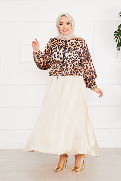 EBRUTESETTÜR Leopard Patterned Hijab Satin Suit