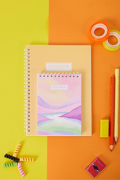 Copyder Orange Pastel Set of 2 Spiral A5 Pocket Size Unlined School Notebook