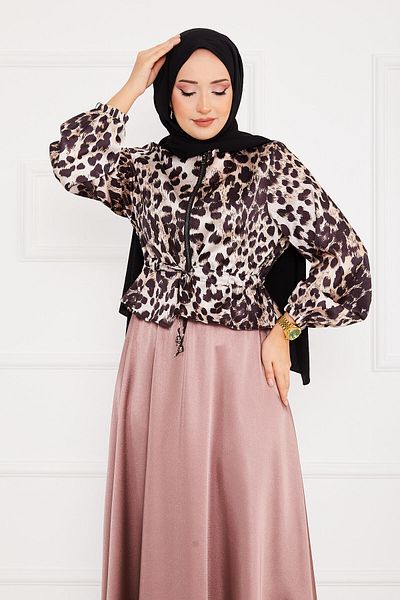 EBRUTESETTÜR Set din satin hijab cu model leopard