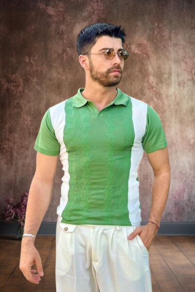 BİRBEYSTORE Чоловіча трикотажна футболка з вузьким коміром поло