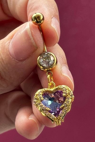 TAKIŞTIR Gold Color Heart Figured Surgical Steel Navel Piercing