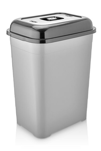 DEEMBRO 52 Lt Büyük Boy Slim Çöp Kovası Kapaklı Gri Mutfak Banyo Ofis Atık Kutusu Cafe Otel 33*43*58 Cm