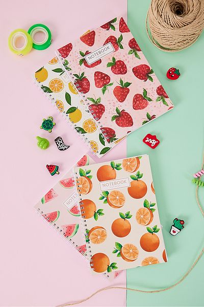 Copyder 4 Pack Fruit Printed Spiral A5 Unlined 100 Sheets School Notebooks