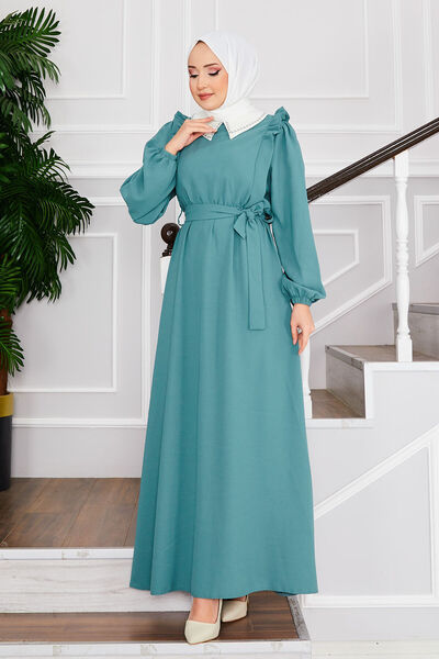 EBRUTESETTÜR Hijab Dress with Shirred Waist and Bib Collar
