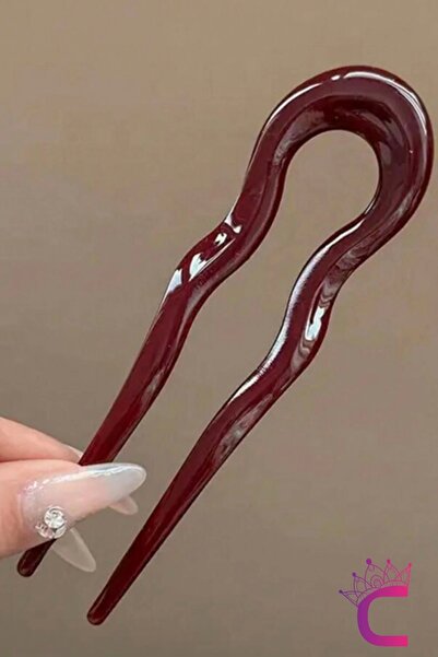 Cinderella Bordo Geometrik Tasarım Asetat Kadın Saç Topuz Tokası 12.5 cm - Çu...