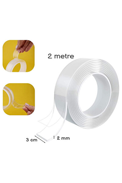 MEZİGARC 2 Metre Şeffaf Çift Taraflı Bant Su Geçirmez Süper Güçlü Yapışkanlı ...