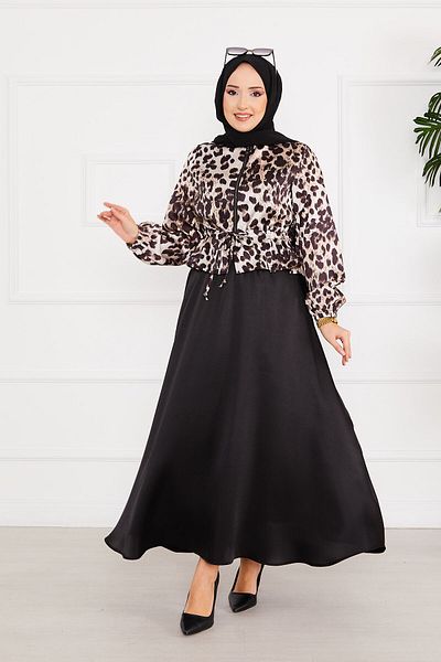 EBRUTESETTÜR Set din satin hijab cu model leopard