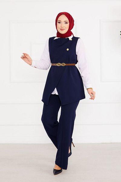 EBRUTESETTÜR Belted Vest Hijab Double Suit