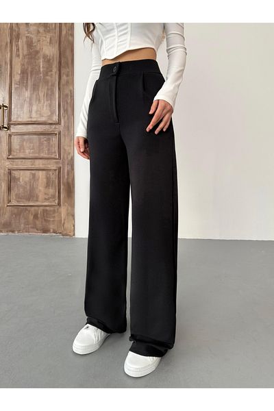 BİKELİFE Schwarze Lycra-Palazzo-Hose mit weitem Bein für Damen