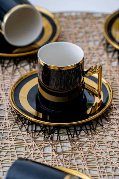 ACAR Hxf-05917 Paulo Black Gold Set of 6 Coffee Cups