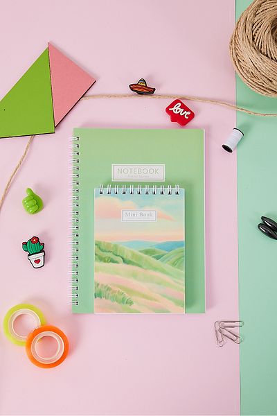 Copyder Green Pastel Set of 2 Spiral A5 Pocket Size Unlined School Notebook