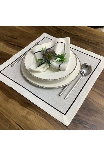 OYA home Black Pico Stitched Table Cloth(1) & Napkin(12) Set- 13 Pieces