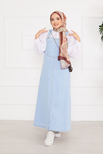 EBRUTESETTÜR Önü Cepli Tesettür Kot Salopet Elbise