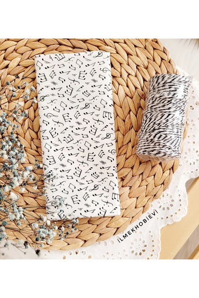 ilmekhobievi Poplin Kumaş Nota Desenli Siyah Renk,Beyaz Zemin %100 Cotton 50x...