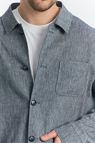 Frappoli Zevos Чоловічий темно-синій овершерт з суміші льону навесна куртка новий сезон